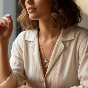 Banana Republic Silver-Tone Round Locket Necklace with Star Detail —pendant